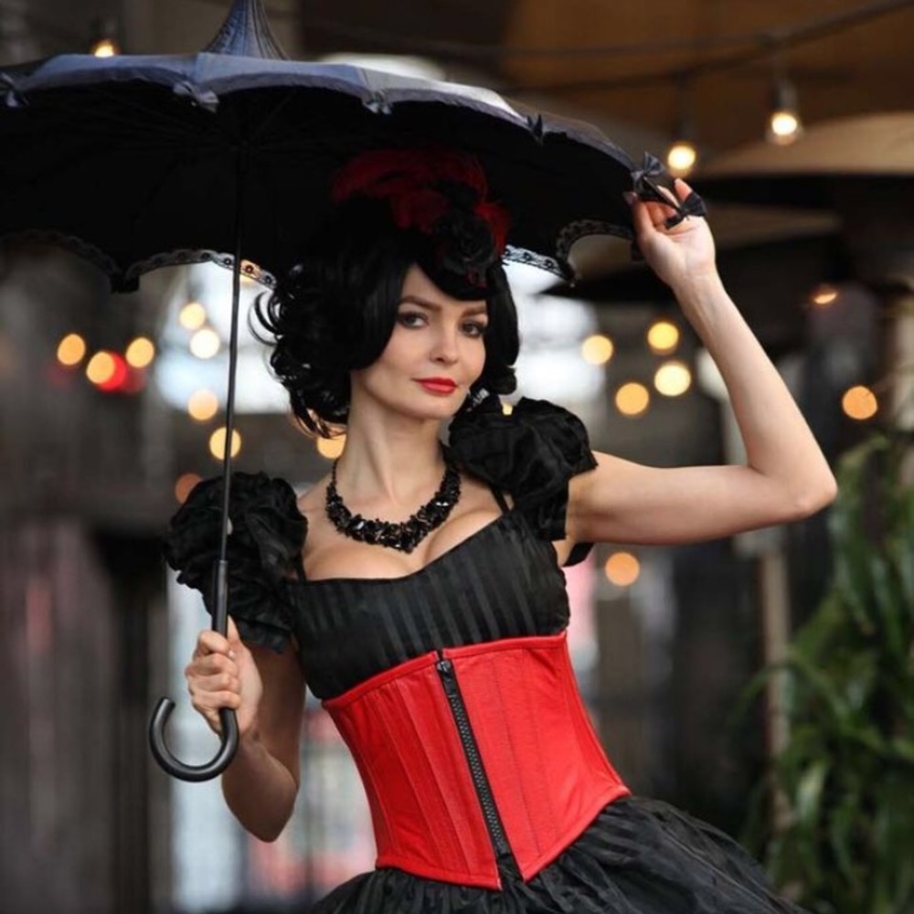 Red leather waist cincher